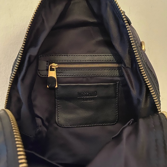 Moschino Small Black Quilted Backpack with Gold Tone Hardware, Zippers and Logo - Picture 6 of 6